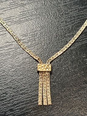 Vintage Textured Gold Tone Fringe Tassle Necklace